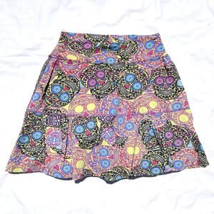 Dona Jo Tennis Athletic Skirt 3 Womens XL Skull Print Green Pink Long